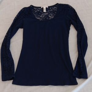 Ambiance Navy Lace Long Sleeve Top